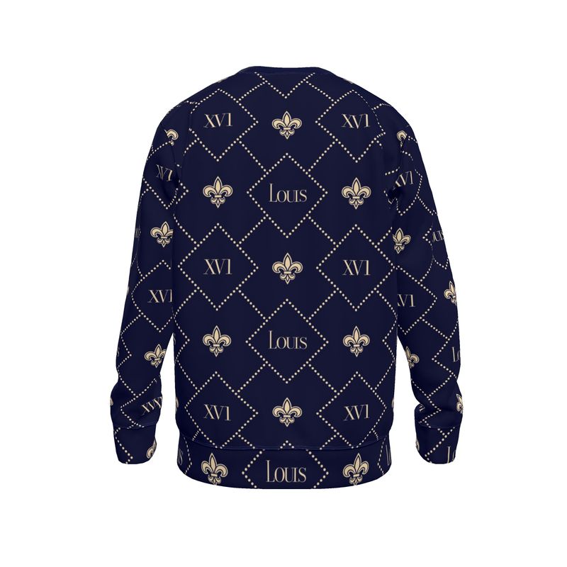 Sweater Navy with Tan fleur-de-lis monogram
