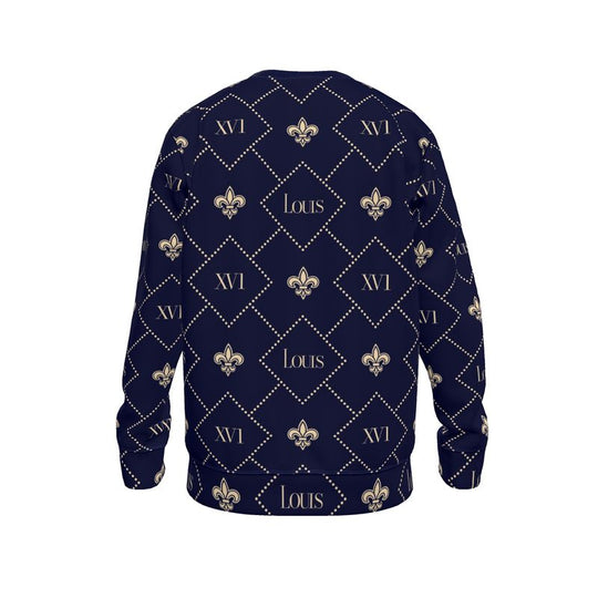 Sweater Navy with Tan fleur-de-lis monogram